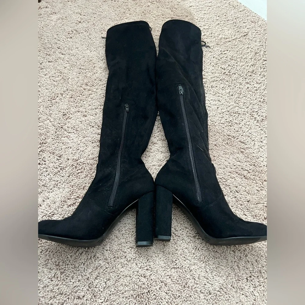 New 6.5 target over the knee floral embroidered faux suede black heel boots - Picture 14 of 17